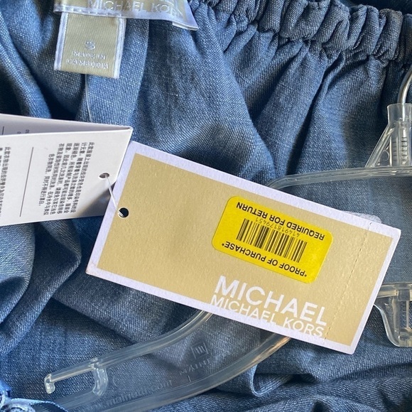 MICHAEL KORS Denim Chambray RUFFLE ON/OFF SHOULDER JUMPSUIT Small …Boho casual - Picture 3 of 15